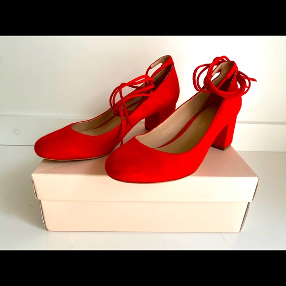 Loeffler Randall Flame Red Chunky Heels w Straps Size 8 - Picture 2 of 8